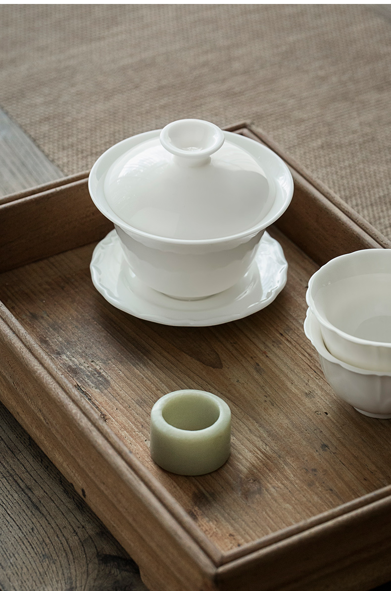 Suet jade jade white porcelain porcelain white trumpet tureen noggin home chaoshan kungfu tea set suit white mini