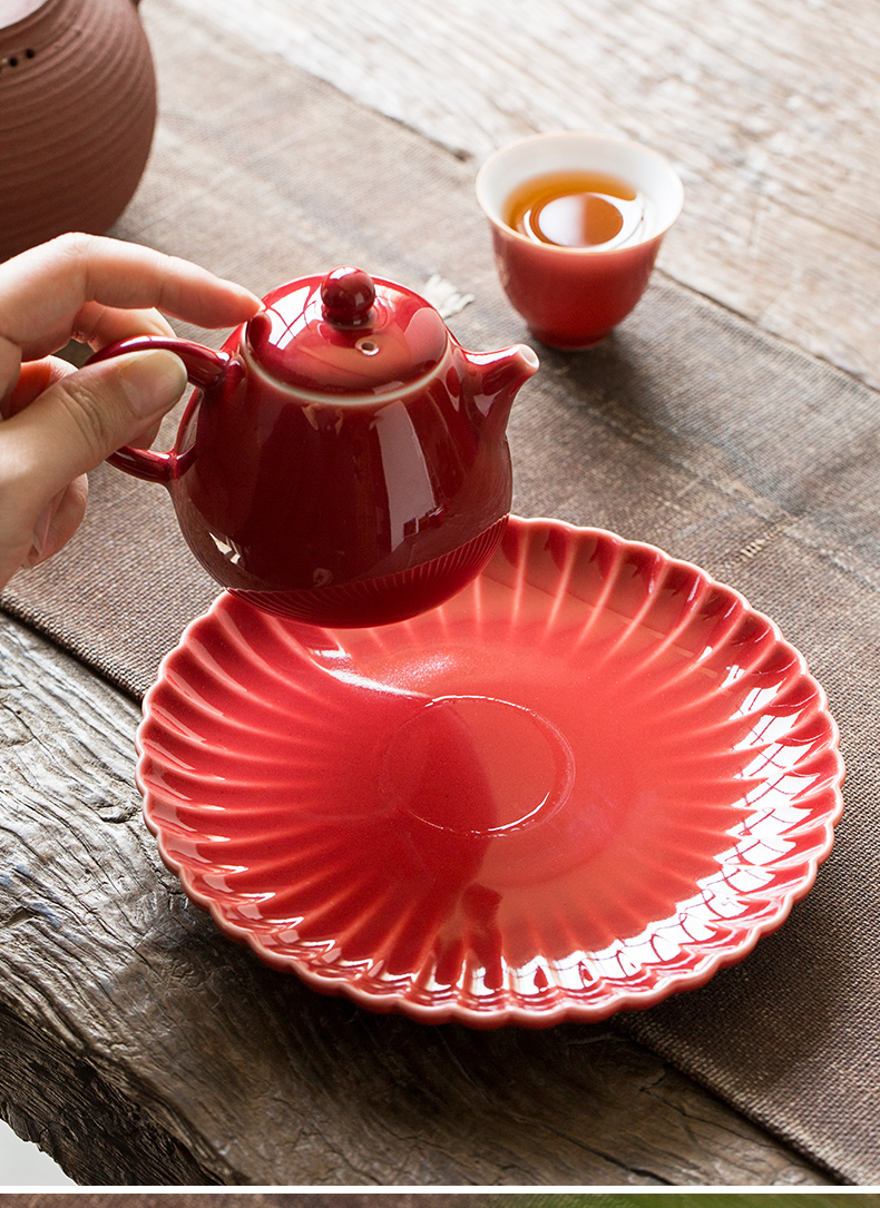 Jingdezhen undressed ore ji red pot bearing Japanese petals bearing fruit bowl tea dry terms plate ceramic pot dry tea table