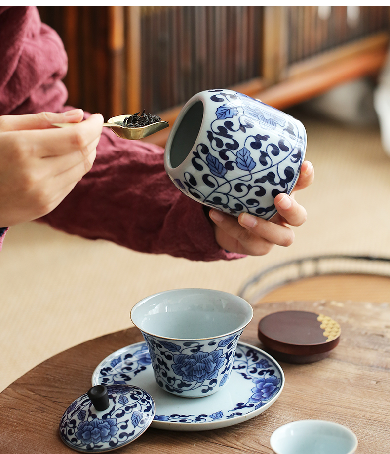 Jingdezhen hand - made porcelain tea set suit household small sets of kung fu tea cup tureen tea pot dry terms plate