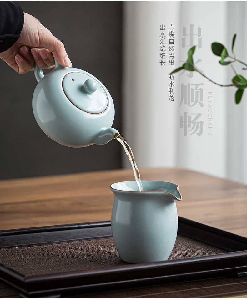 Hand your up xi shi pot of large - sized jingdezhen antique porcelain teapot single pot of ice to crack of the run of mine ore glaze celadon