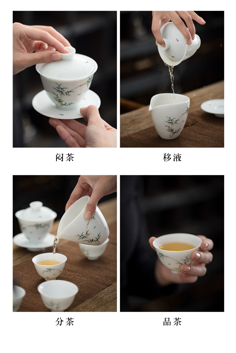 Earth story jingdezhen bamboo kung fu tea set suits for under the pure hand - made glaze color ceramic tureen of a complete set of tea cups