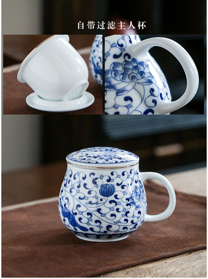Hand - sketching jingdezhen blue and white porcelain tea set manual ceramic kung fu tea taking of a complete set of household teapot teacup