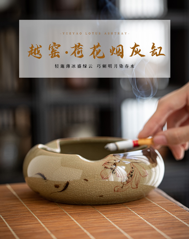 Ceramic ashtray Chinese hand - made creative move trend of Chinese wind restoring ancient ways home sitting room tea table with cover ashtrays