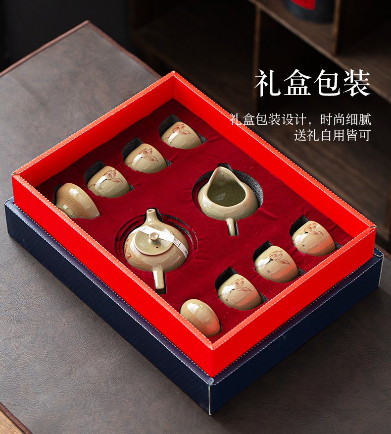 Jingdezhen hand - made ice to crack the up lotus teapot ceramic teapot teacup of a complete set of kung fu tea set office