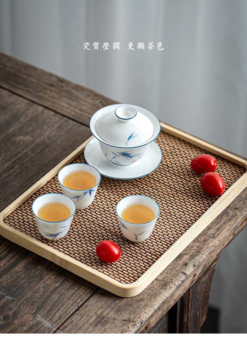 Hand - made jingdezhen bamboo blue and white porcelain famille rose tea set suit tureen set of tea cups with Japanese kung fu tea set