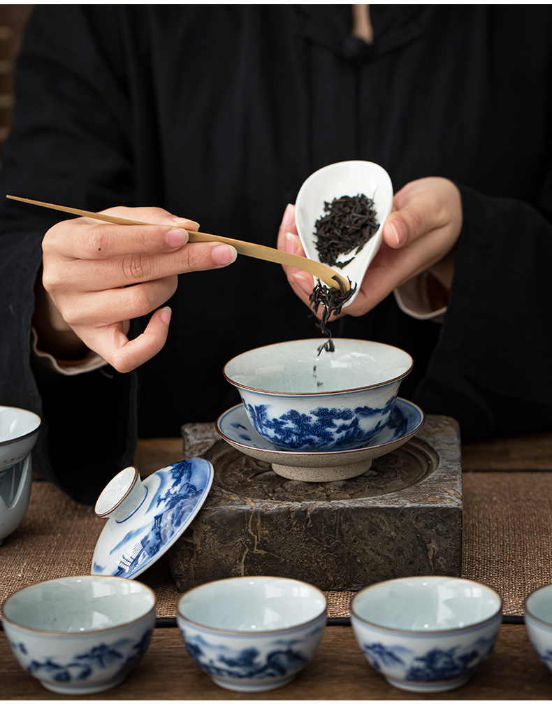 Hand tureen jingdezhen ceramic cups only three bowls of kung fu tea tureen of blue and white porcelain three cups of tea tureen