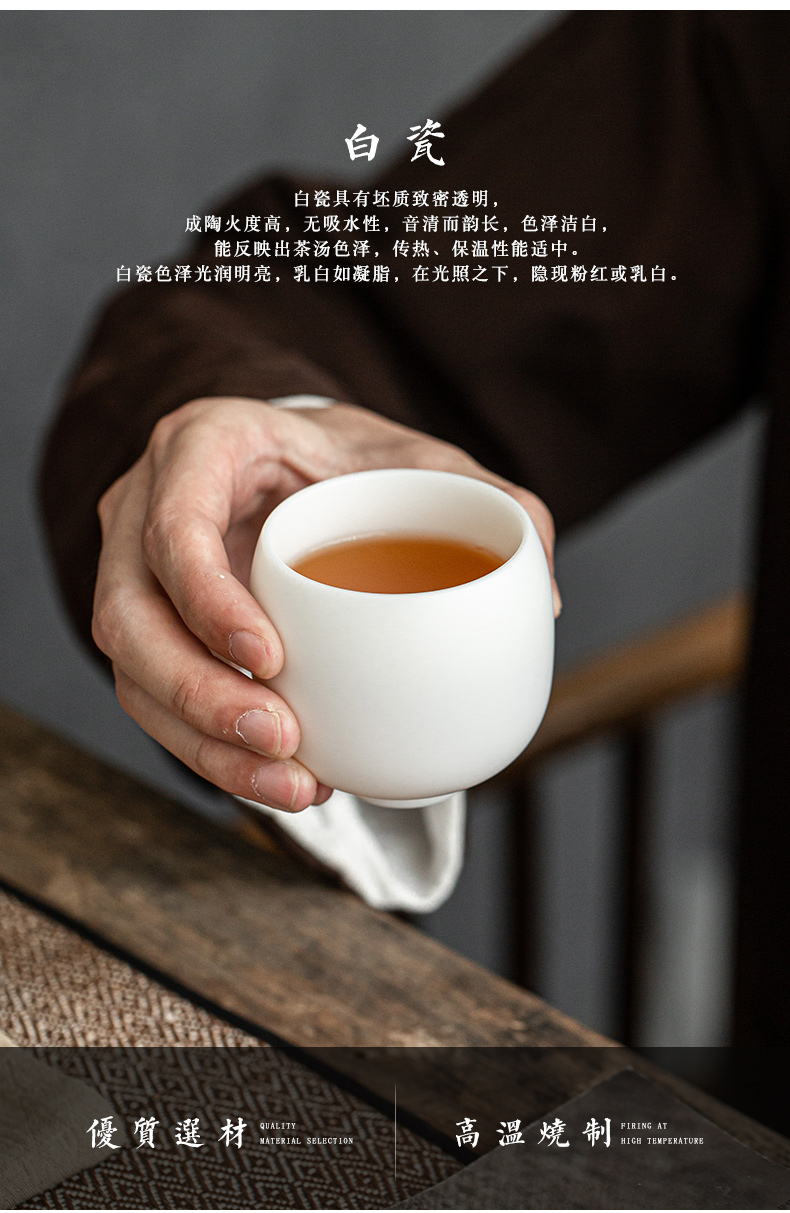 Dehua biscuit firing suet jade white porcelain glaze not manual master kung fu tea cup sample tea cup grain ceramic cup