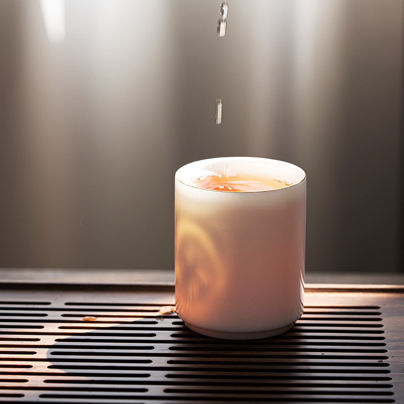 Dehua suet jade porcelain single straight jade porcelain cup cup size sample tea cup tea cups white porcelain kung fu master