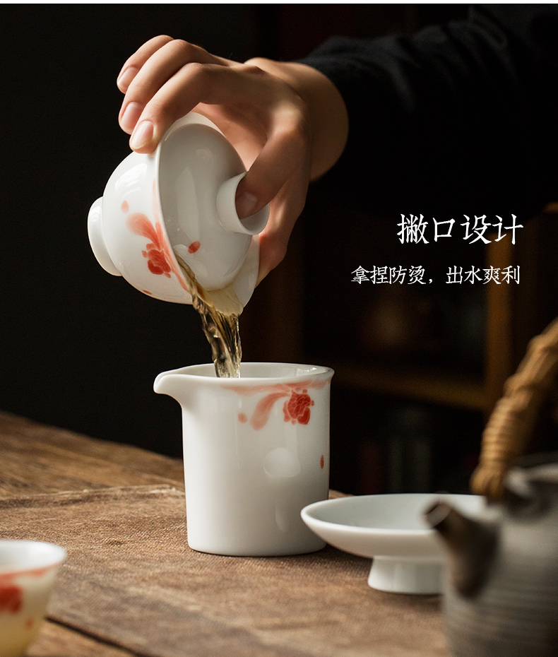 Jingdezhen pure manual hand - made fish play only three tureen tea cups a single thin foetus ceramic bowl kung fu tea set