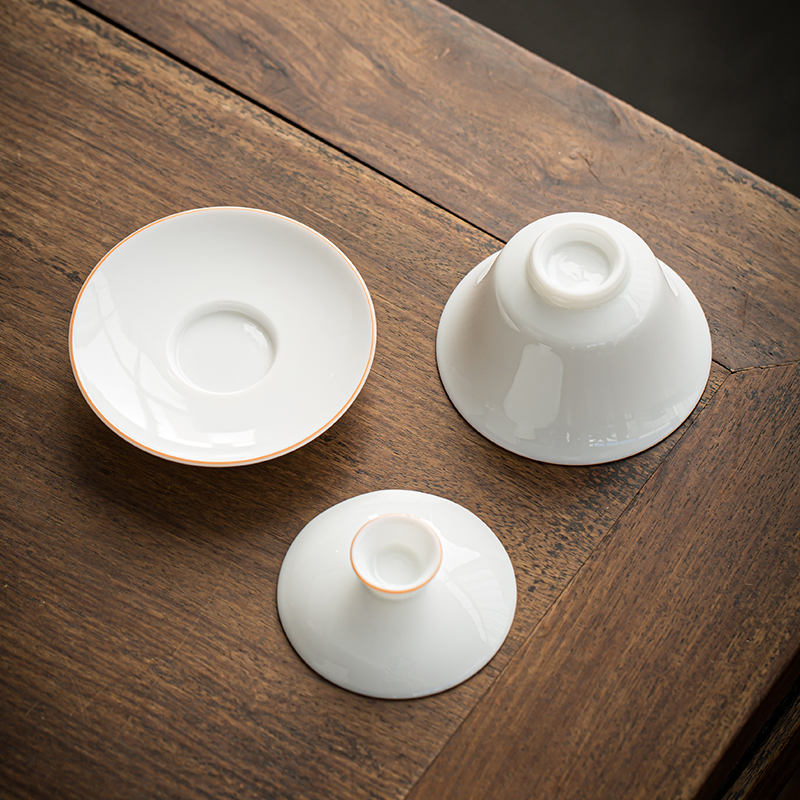 White porcelain tureen single hot suet jade not only three large small tea bowl with cover cups kung fu tea set