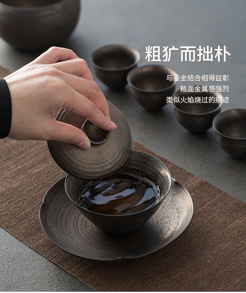 Retro rust glaze three only single is not a hot tureen jingdezhen Japanese coarse TaoChun manual firewood ceramic bowl