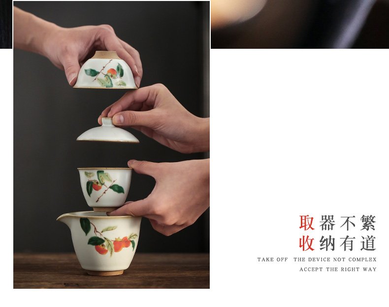 Jingdezhen hand - made of persimmon a pot of 2 cup travel tea set creative crack cup kung fu tea set