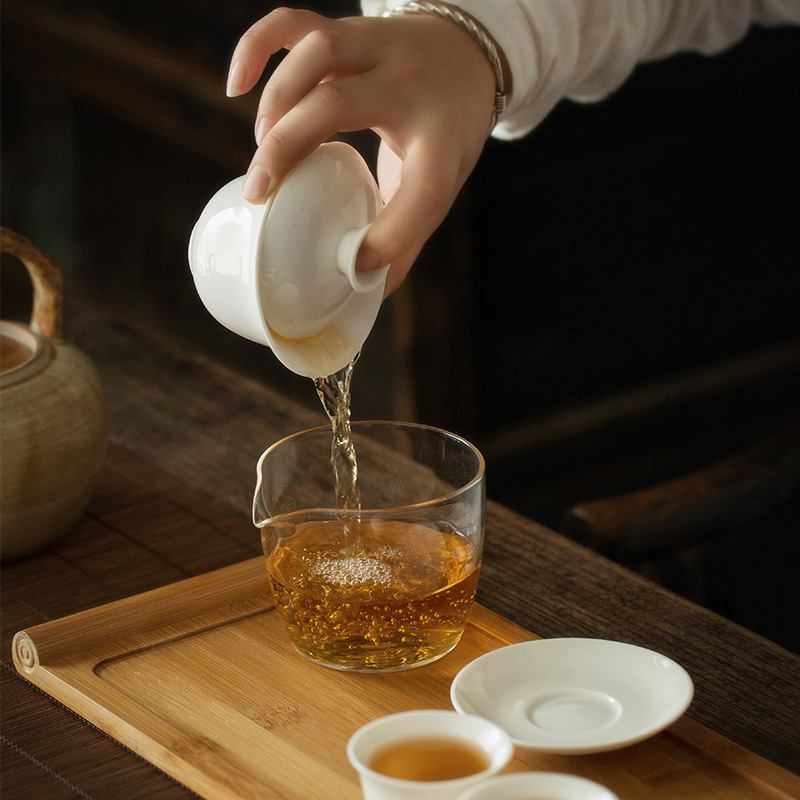 Dehua lard white porcelain tureen kunfu tea tureen large three cups to a single ceramic tea set to use