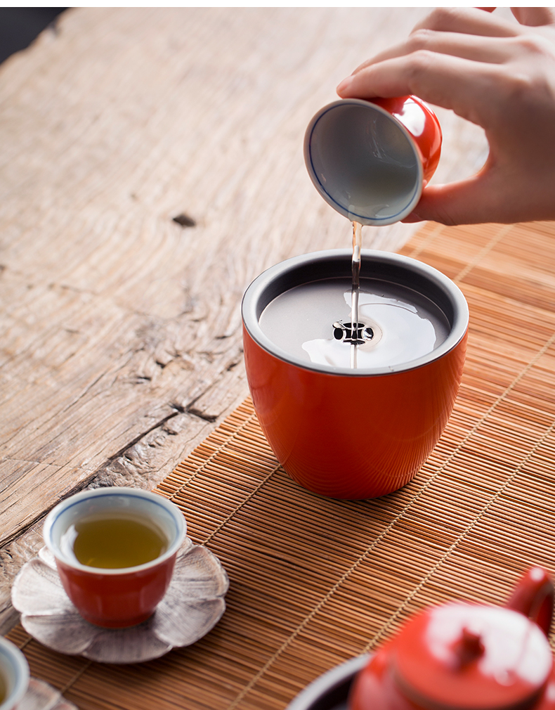 Jingdezhen coral red tea tin on water wash water jar tea wash to small ceramic household Japanese cup hot wash barrels