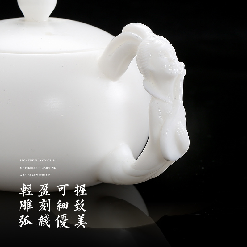 High - end gifts dehua white porcelain craft xi shi pot of suet jade ceramic biscuit firing kung fu tea set household little teapot