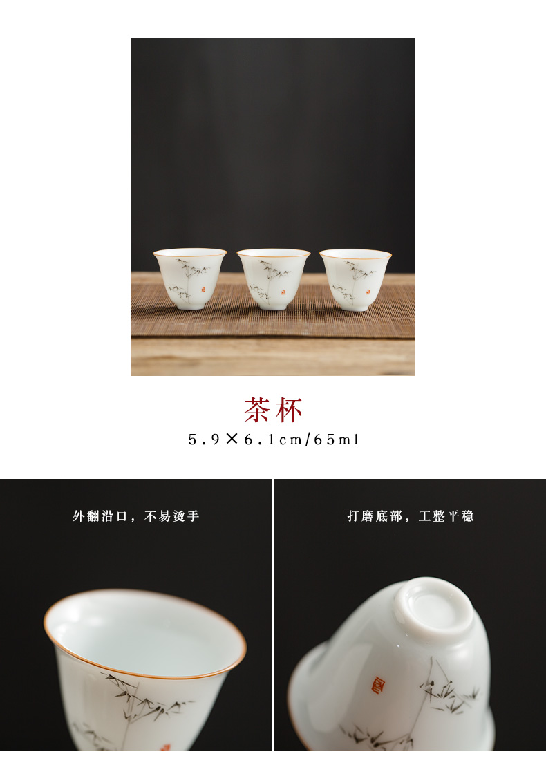 Sweet white porcelain tureen tea cup suit jingdezhen hand - made MoZhu kung fu tea set suit household contracted a complete set of tea service