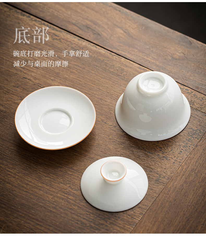 Dehua suet jade white porcelain single tureen ceramic cups manual large household kung fu tea is three to the bowl