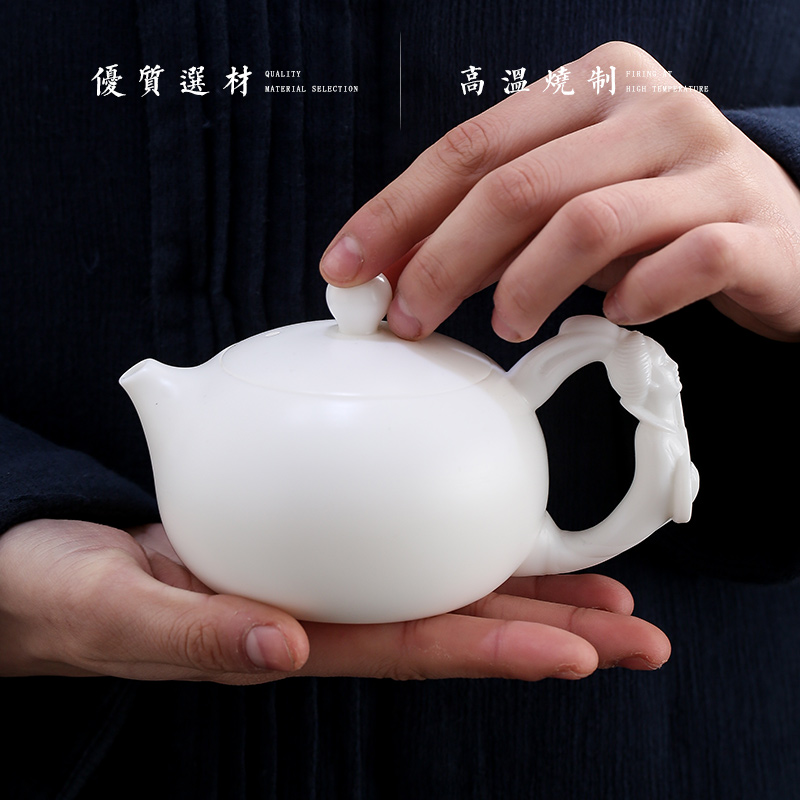 High - end gifts dehua white porcelain craft xi shi pot of suet jade ceramic biscuit firing kung fu tea set household little teapot