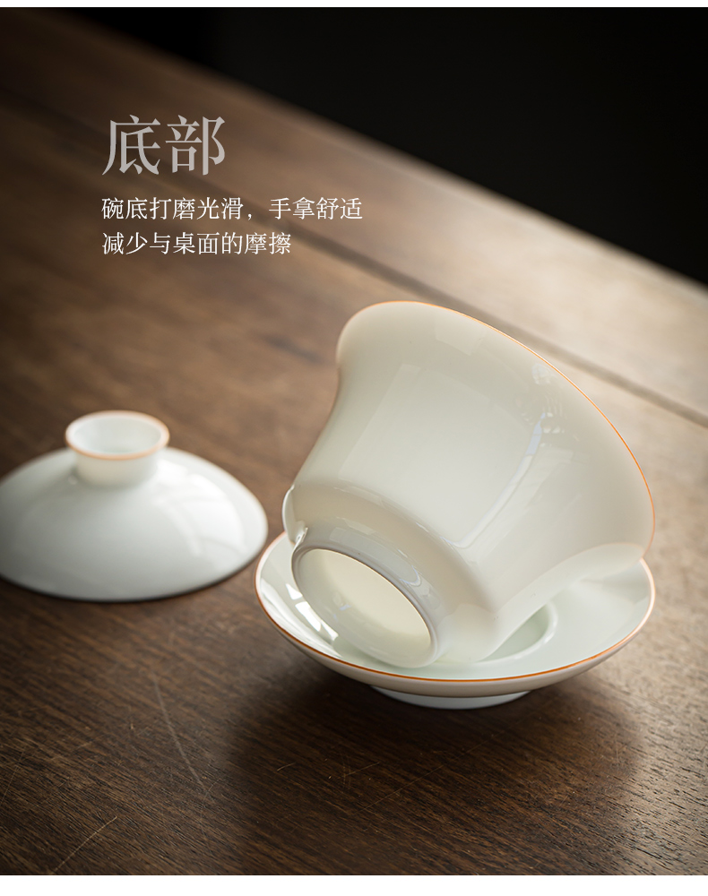 Suet jade dehua white porcelain checking tea tureen tea cups are not only three hot tureen individual kung fu tea set