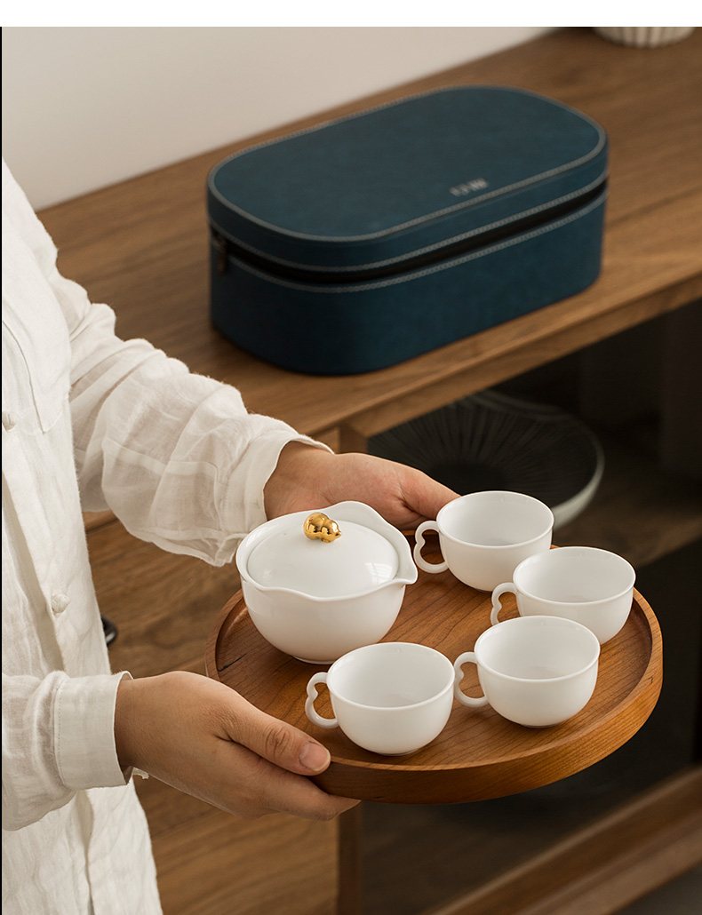 Earth story jingdezhen tea sweet white ceramic household kung fu tea set a complete set of tea cups portable bag