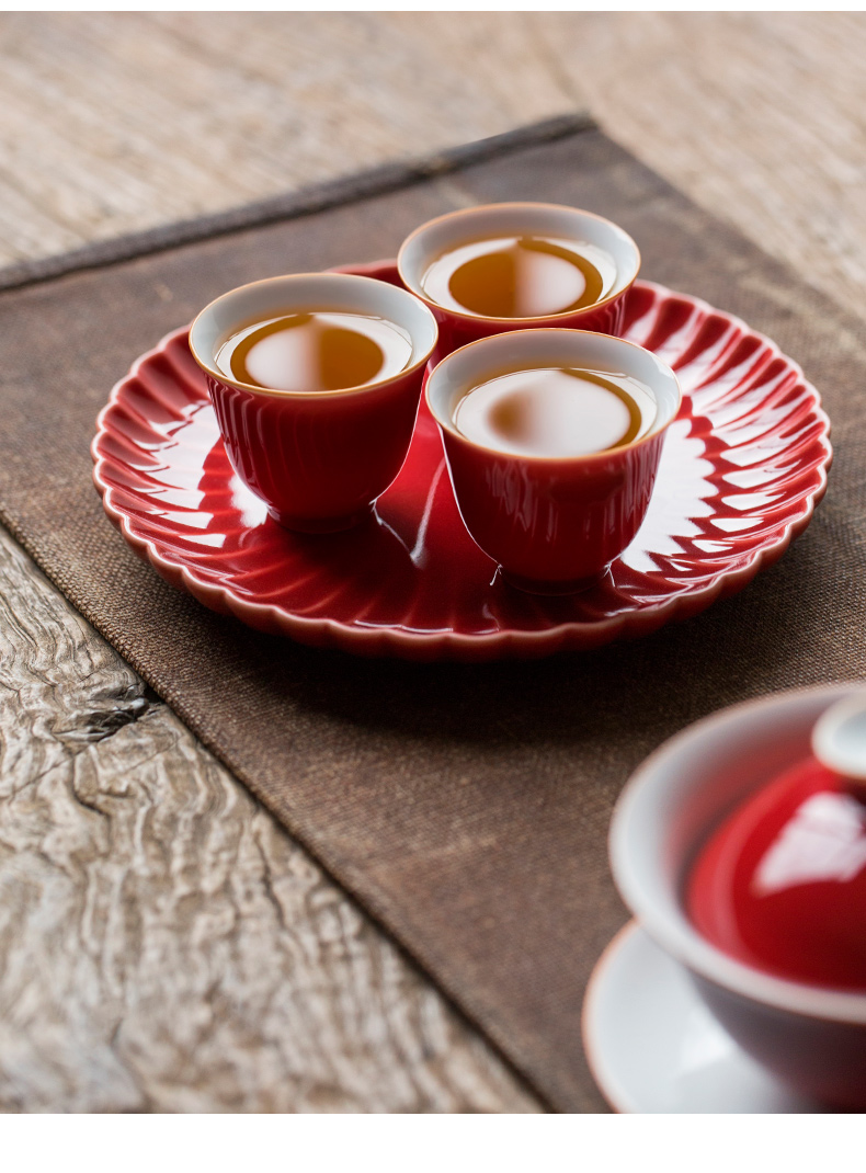 Jingdezhen undressed ore ji red pot bearing Japanese petals bearing fruit bowl tea dry terms plate ceramic pot dry tea table