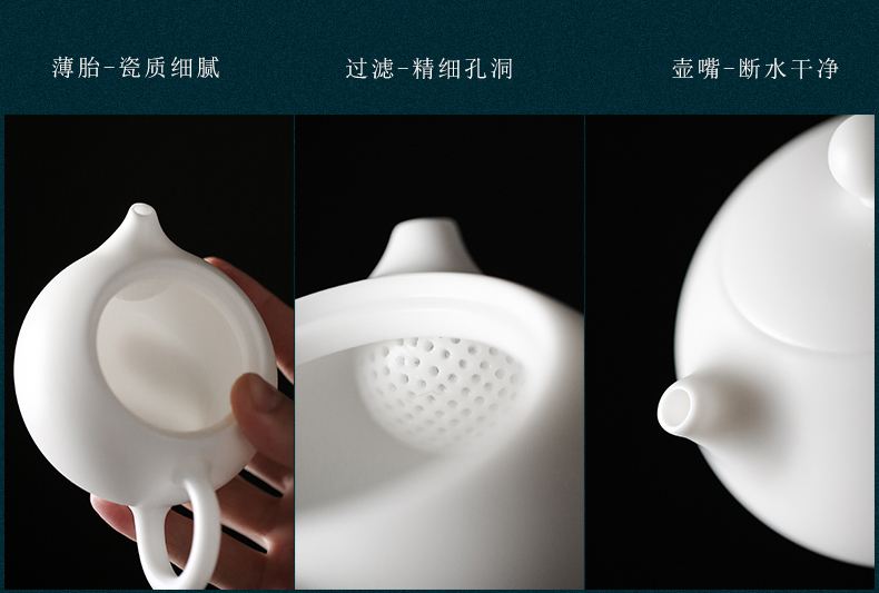 Dehua biscuit firing suet white jade jade porcelain kung fu tea set suit suet jade tureen cup teapot suit household