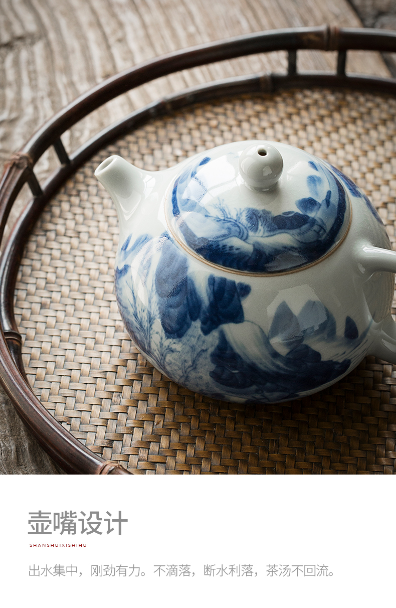 Restoring ancient ways of jingdezhen blue and white glaze color hand - made ceramic teapot xi shi pot of kung fu tea set under household teapot single pot