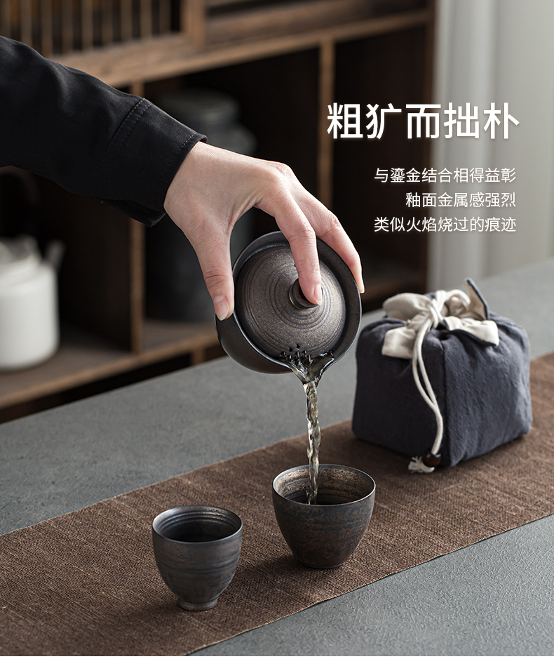 Jingdezhen glaze gold ore iron hand embryo hand grasp pot cover cup Japanese metal glaze kung fu tea teapot