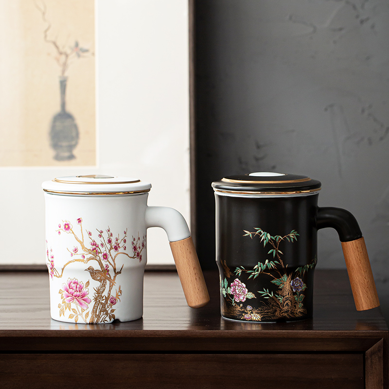 The see colour office of jingdezhen ceramic cup with cover manual separation of tea cups gift boxes of household water cup custom