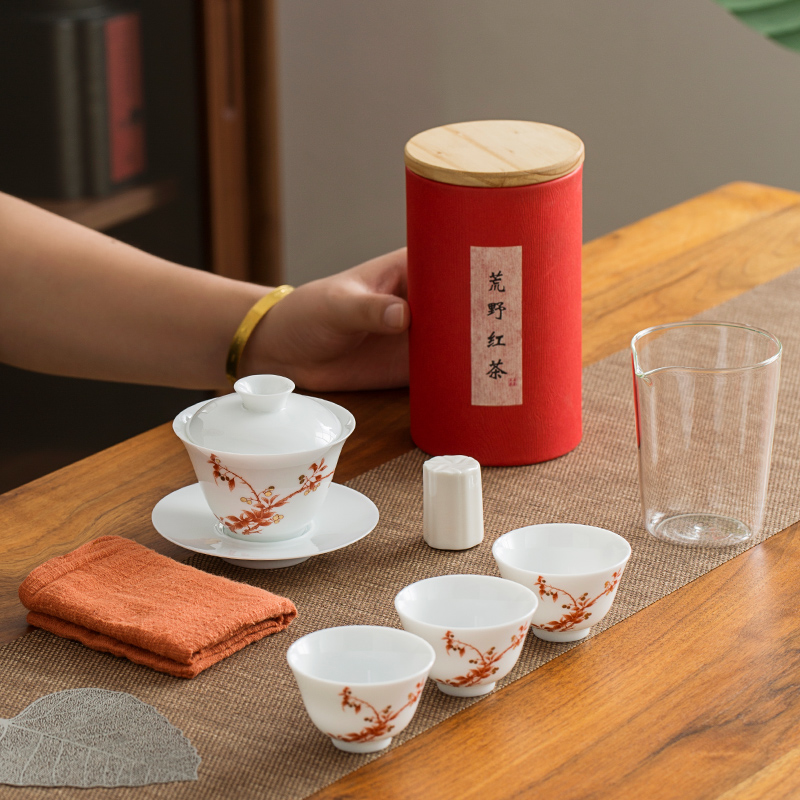 Jingdezhen sweet white porcelain Japanese kung fu tea set contracted household cup gift box of a complete set of the company with the ritual