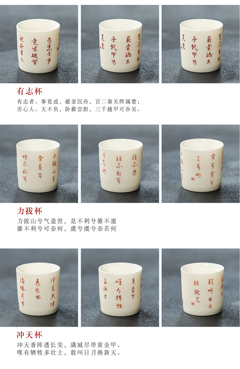 Dehua suet jade high - white small single glass ceramic tea set kung fu masters cup short poems tea cups