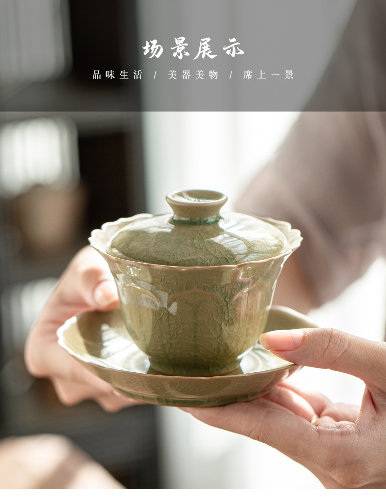 Jingdezhen, the up of ice to crack the manual only three tureen CPU use ceramic tea bowl set tea service