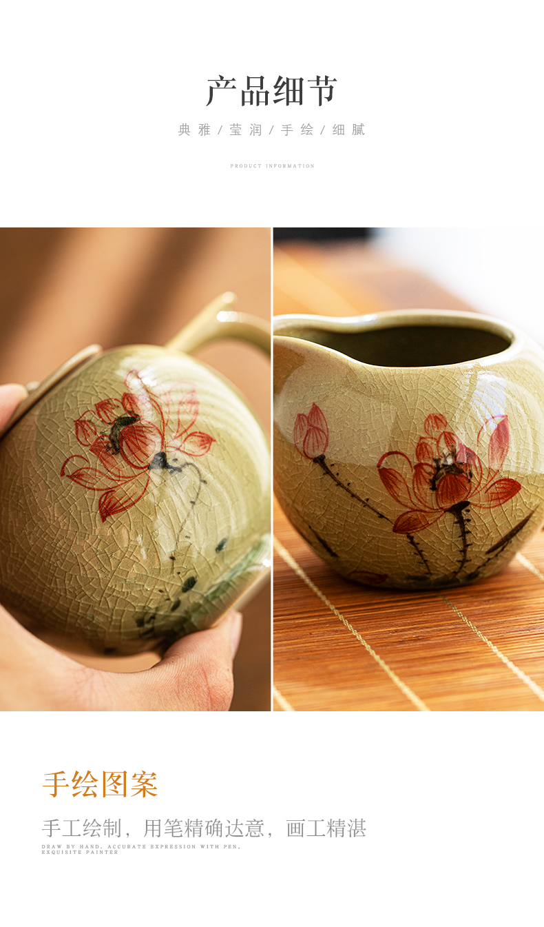 Jingdezhen hand - made ice to crack the up lotus teapot ceramic teapot teacup of a complete set of kung fu tea set office