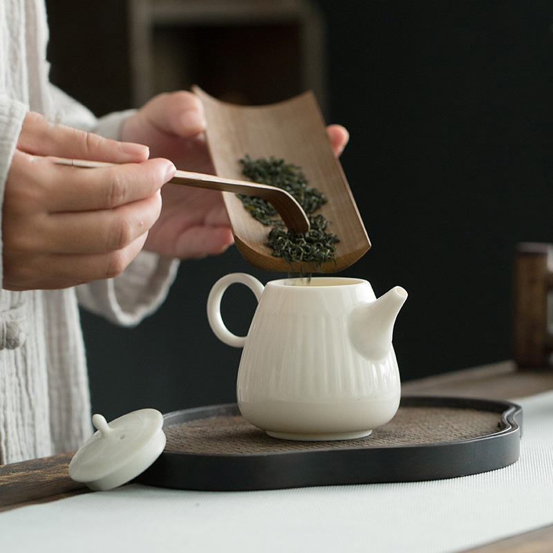 Earth story dehua lard white porcelain teapot tea kungfu tea set single boring pot pot of fine white porcelain teapot