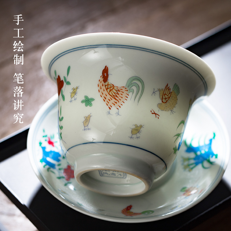 Earth story of the Forbidden City version chenghua chicken color bucket cylinder cups of jingdezhen ceramic manual hand - made kung fu tea cup bowl