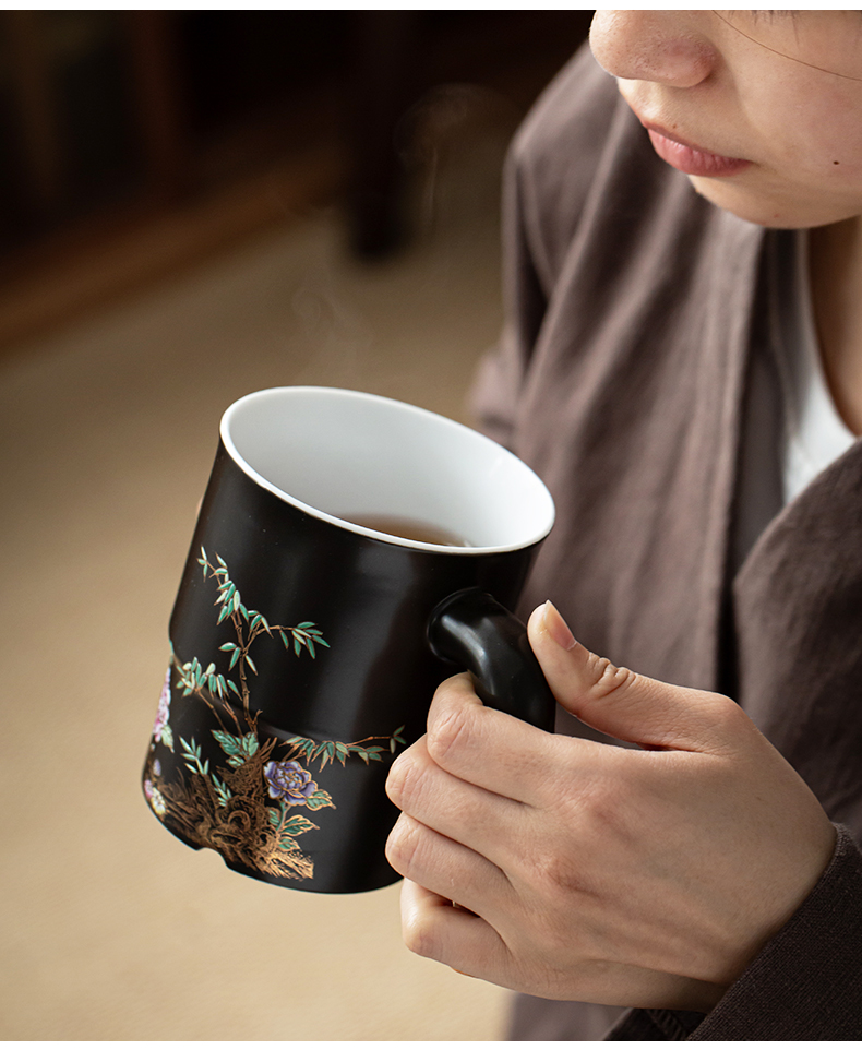 The see colour office of jingdezhen ceramic cup with cover manual separation of tea cups gift boxes of household water cup custom