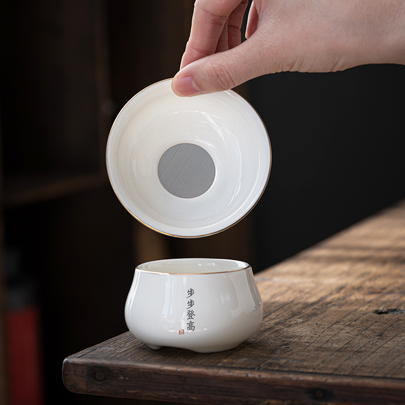 Private hand - written custom suet jade white porcelain) tea strainer saucer set tea accessories kung fu tea accessories