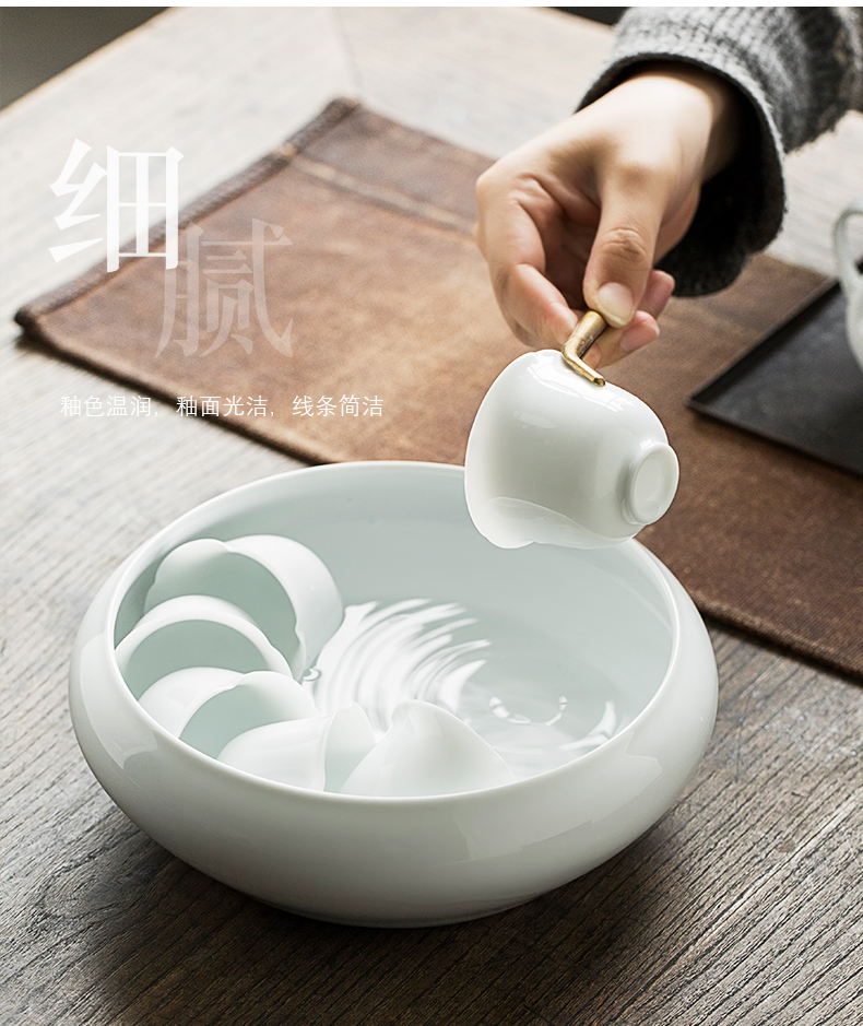 Japanese tea to wash large kung fu tea accessories sweet white ceramic wash white porcelain bowl with water, after the built in hot water cylinder