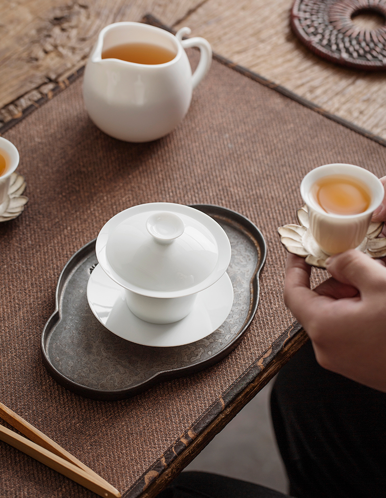 Jingdezhen manual sweet white ceramic thin tire, white porcelain in Chinese water chestnut tea tureen kunfu tea tea set