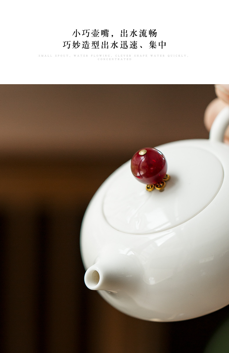 Lard white beauty pot of dehua white porcelain teapot kung fu suit household ceramics single pot large hand tea set