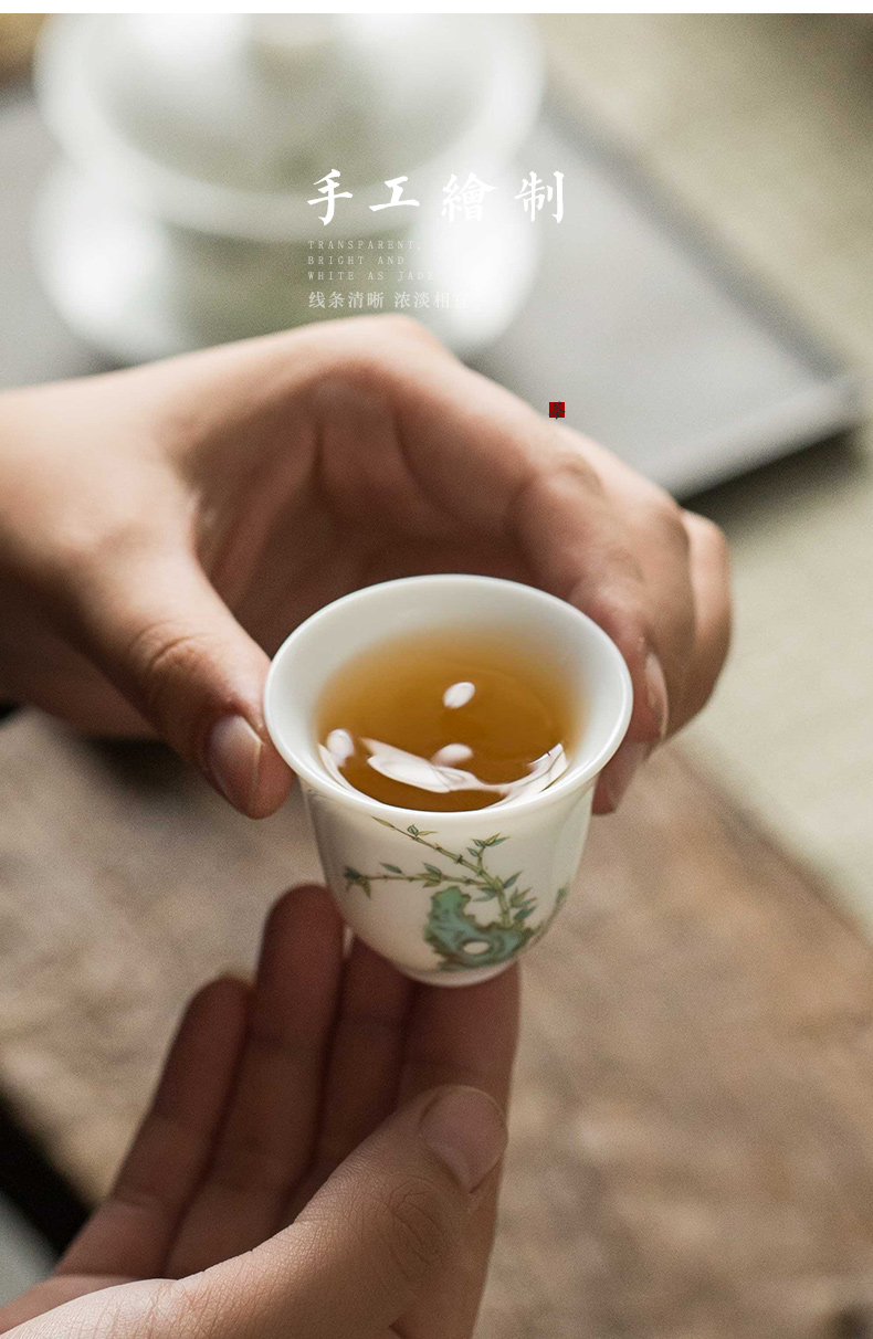 Jingdezhen fresh hand - made white bamboo kung fu tea sample tea cup masters cup cup personal cup pure manual thin body
