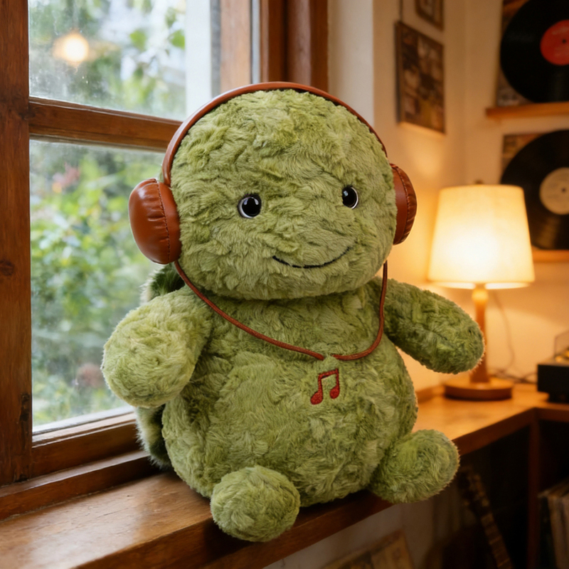 Cute Green Turtle Plush Toy with Headphones, Turtle Comfort Doll, Birthday Gift for Boys and Girls Cute Green Turtle Plush Toy with Headphones, Turtle Comfort Doll, Birthday Gift for Boys and Girls
