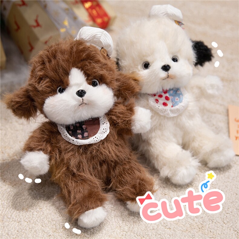 Мягкая игрушка 可爱小奶狗毛绒玩具公仔玩偶蕾丝围兜白色毛绒玩具布娃娃公仔呆萌 Good is not