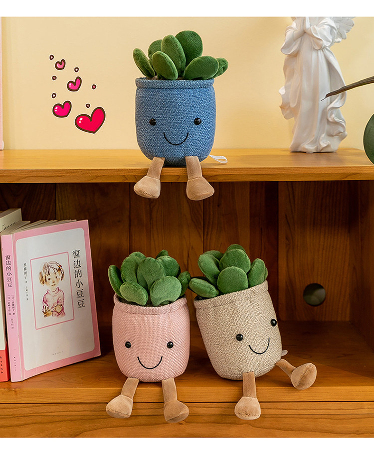 бонсай 彷真毛绒绿植物肉肉小盆栽办公室桌面仙人掌多肉装饰假花摆件假花 OTHER