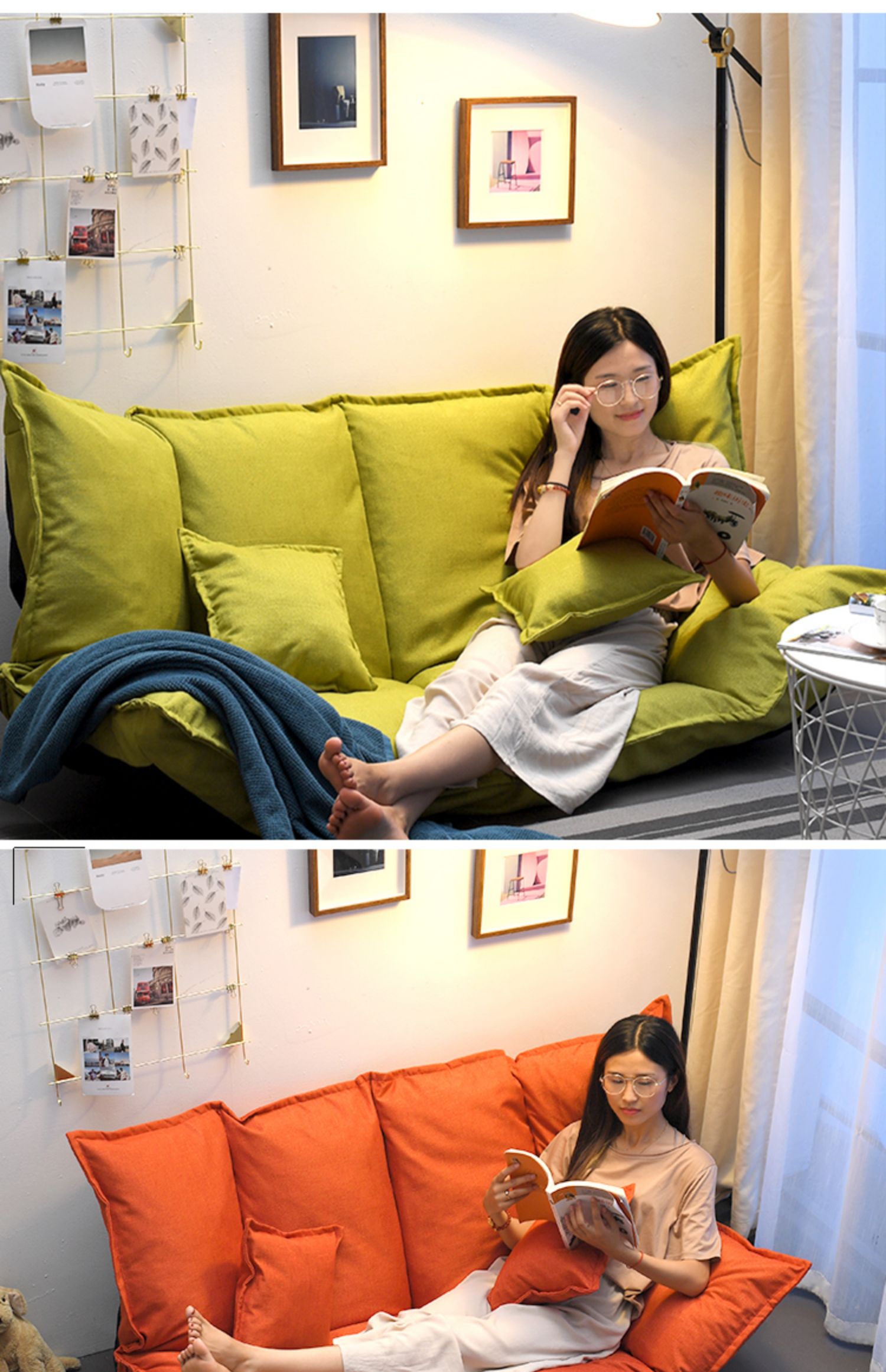 Beanbag tatami gấp sofa sofa phòng ngủ căn hộ nhỏ ban công nhỏ dễ thương màu đỏ mô hình lưới Ghế - Ghế sô pha sofa đẹp