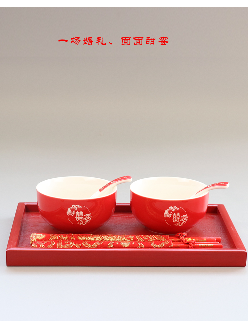 I went red double happiness ceramic I eat bowl wedding dowry items gifts like bowl meal bowl chopsticks spoon set