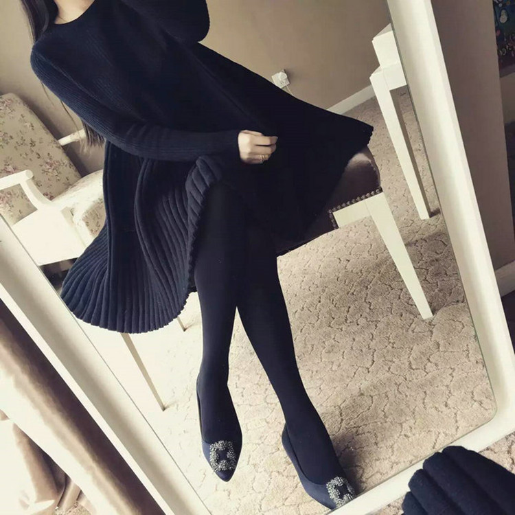 Hepburn little black dress Hong Kong style women's chic tutu skirt knitted dress lazy wind sweater skirt a-line bottoming skirt