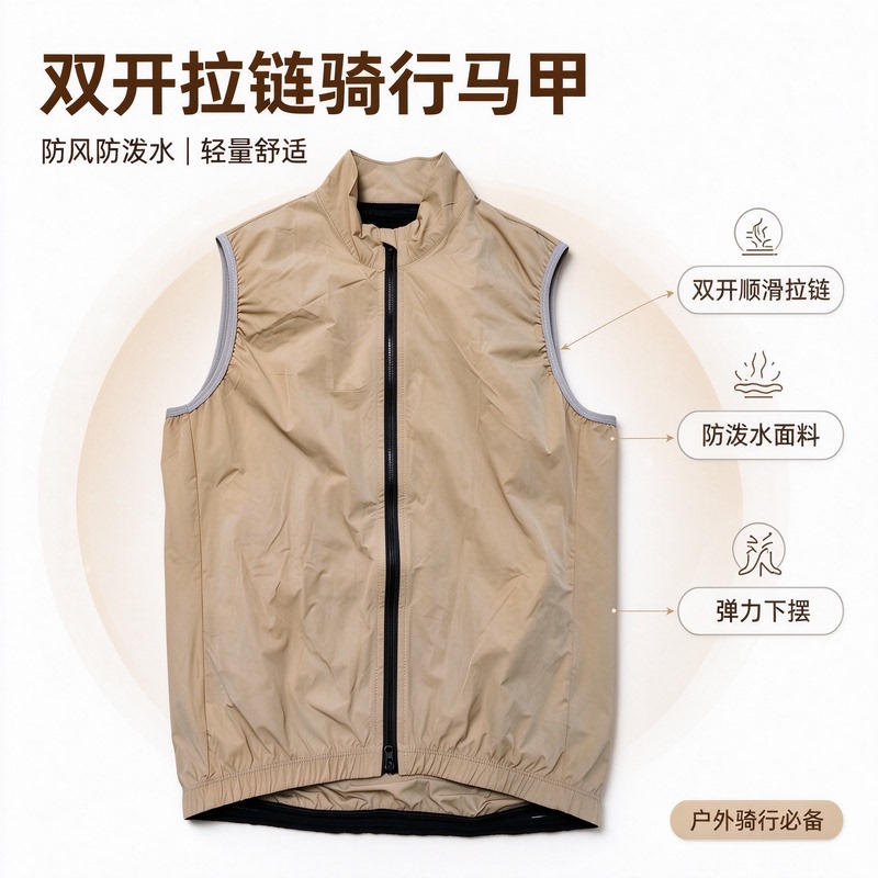 Cycling Vest with Double Zipper, New Breathable Spring and Autumn Model, Road Bike Summer Pocket Vest for Men and Women, Water-Repellent
