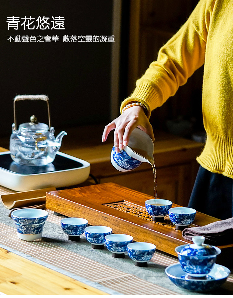 Blue and white porcelain tea set contracted Chinese tea taking of jingdezhen ceramic teapot teacup whole household kunfu tea