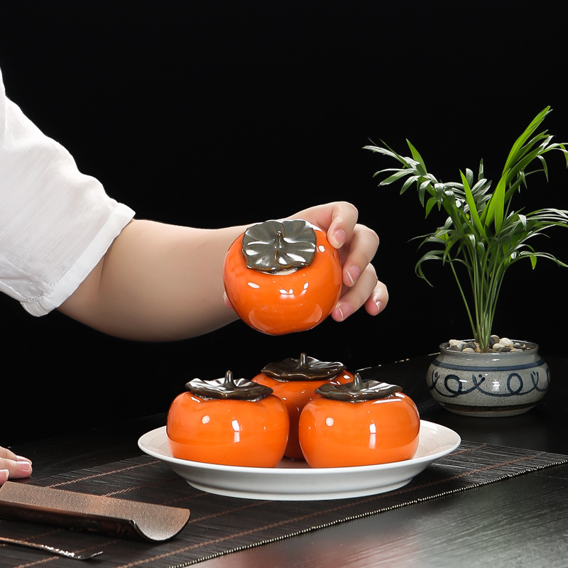 Persimmon Persimmon Persimmon ruyi ceramic large household tea caddy fixings warehouse creative seal storage POTS furnishing articles flower POTS